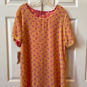 YELLOW-ORANGE-PINK CREPE POLKA DOT REVERSIBLE DRESS SIZE XL BY SILHOUETTES NWT